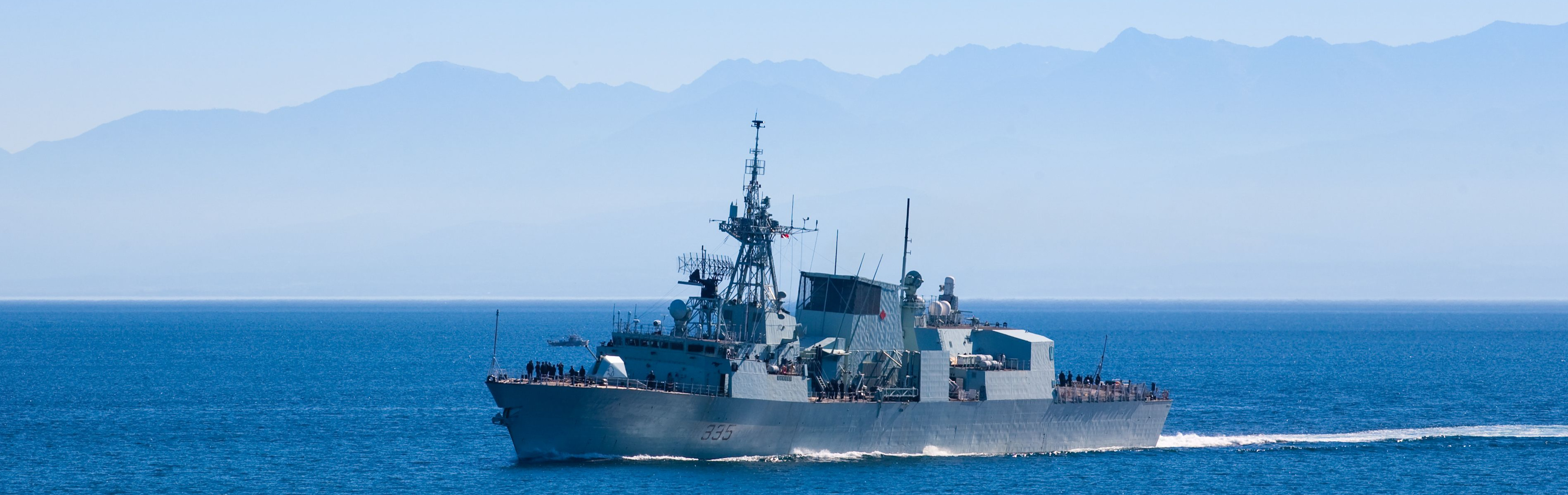 Canadian Navy destroyer in Juan de Fuca Strait near British Columbia